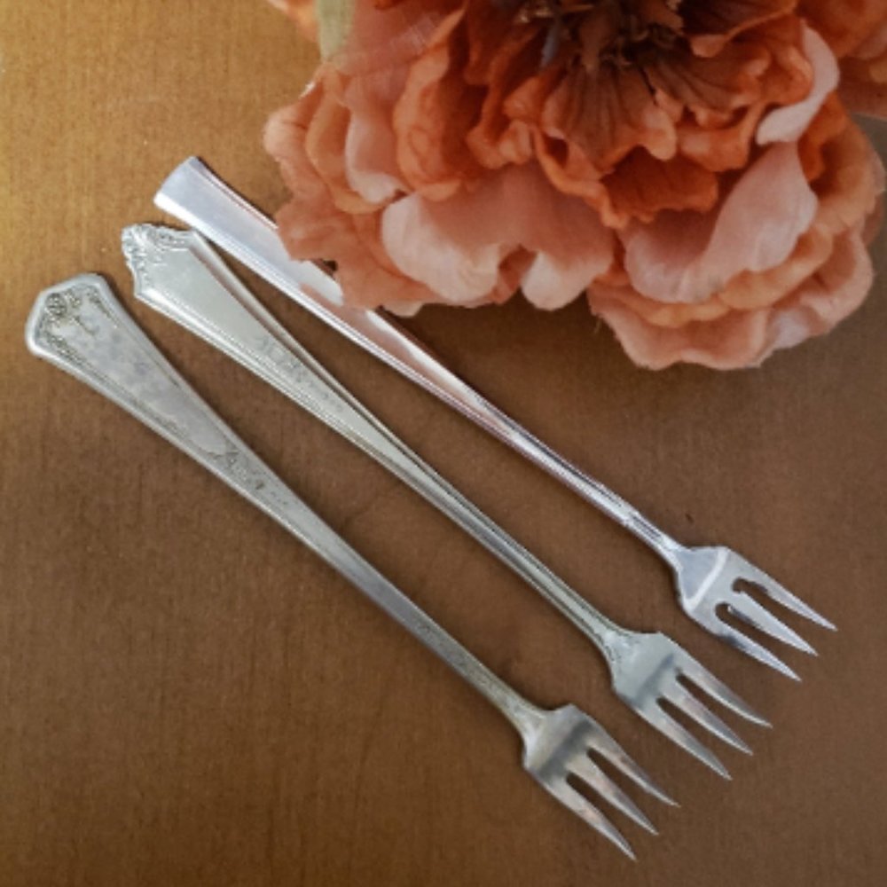 Vintage Pickle Forks Silver plate 3 Various Cocktail Seafood Long Forks
